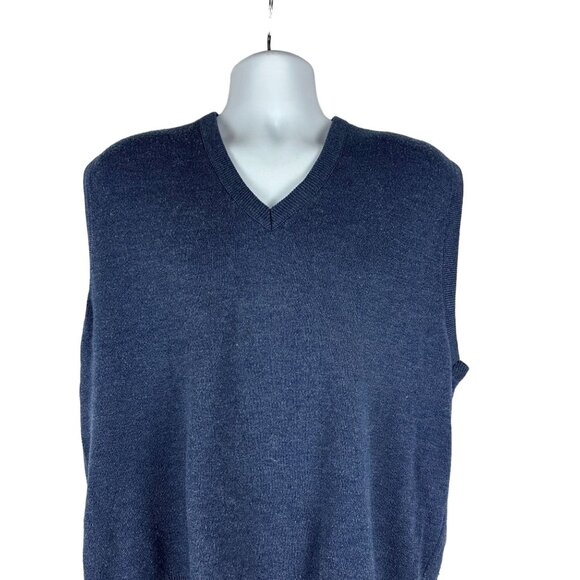 Janzen Mens XL Navy Blue Knit Sleeveless Sweater Vest Vintage V Neck Made In USA - Picture 3 of 5